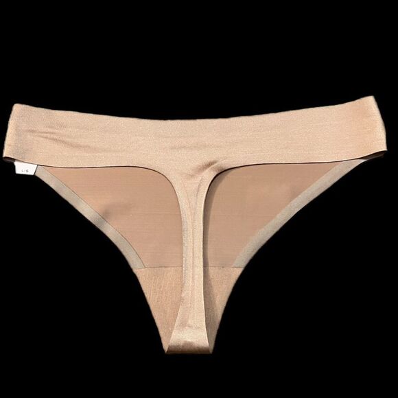 Victorias Secret Discontinued No-Show Sexy satin Thong Thick Panty tan Large - Picture 1 of 3